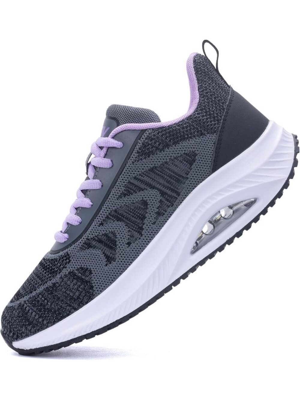 Women's Purple Grey Sneakers Lace-up Slip On Walking Tennis Shoes Easy To Wear - Picture 4 of 7